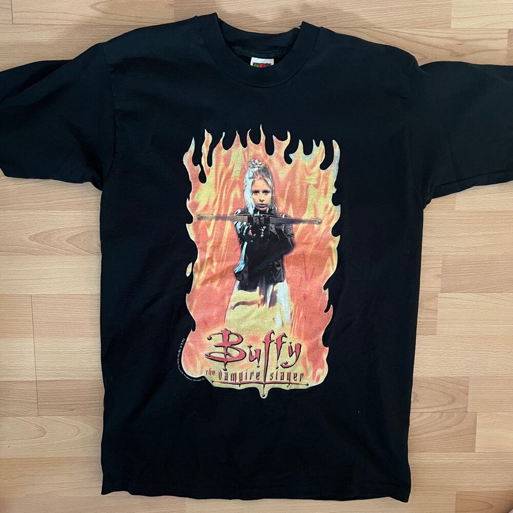NOS Buffy the Vampire Slayer T-Shirt 90s Flame Graphic Sz M Unworn Vintage